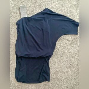 One Shoulder Dress Size 4 Navy Blue Rhinestones